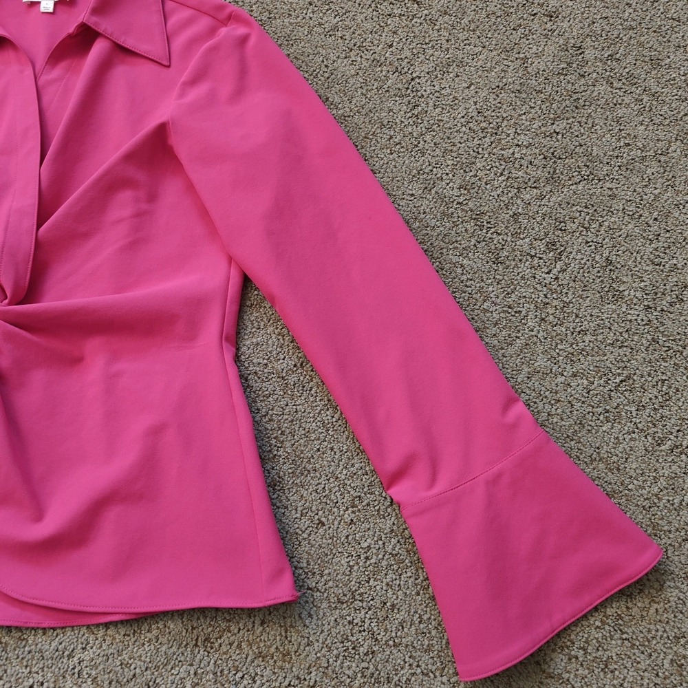 Cinq a Sept Pink Twist Front Flare Sleeve Collared Blouse Shirt Top Women's L - Picture 8 of 11